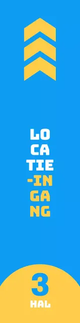 Een strak ontwerp met gele en blauwe ingangen voor evenementen om je naar de locatie van de locatie te leiden