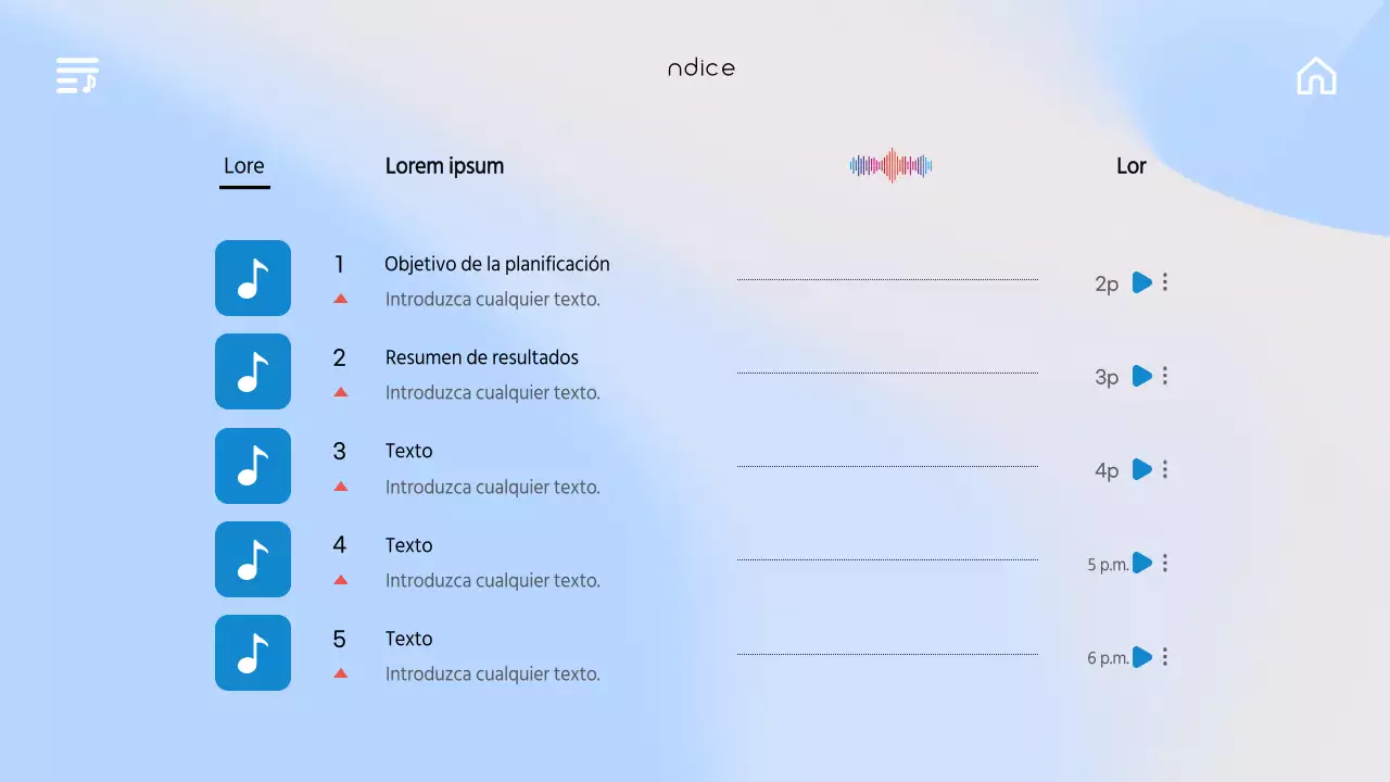 Un emotivo folleto de conciertos con una interfaz de usuario musical en degradado azul
