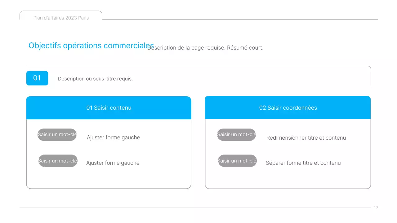 Une présentation de plan d'affaires de contenu culturel propre, en bleu et blanc