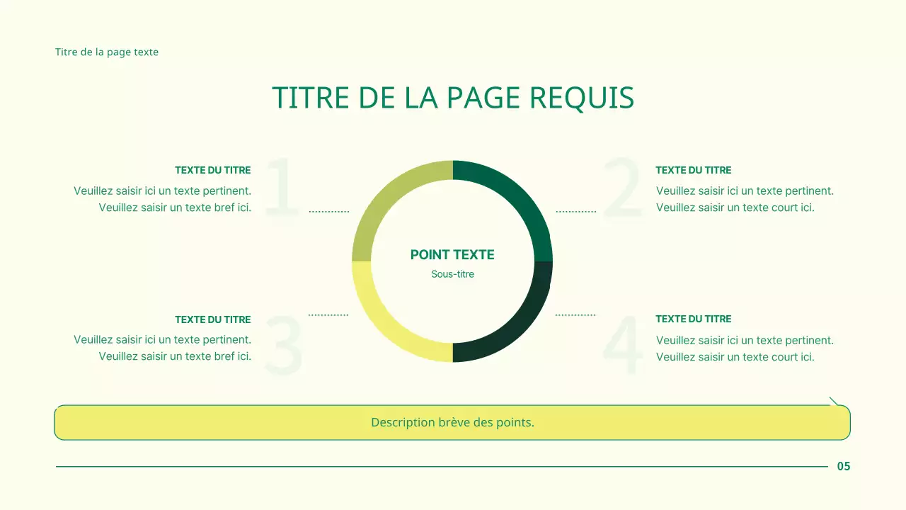 Présentation simple d'un projet d'entreprise avec des points en forme de cercle vert