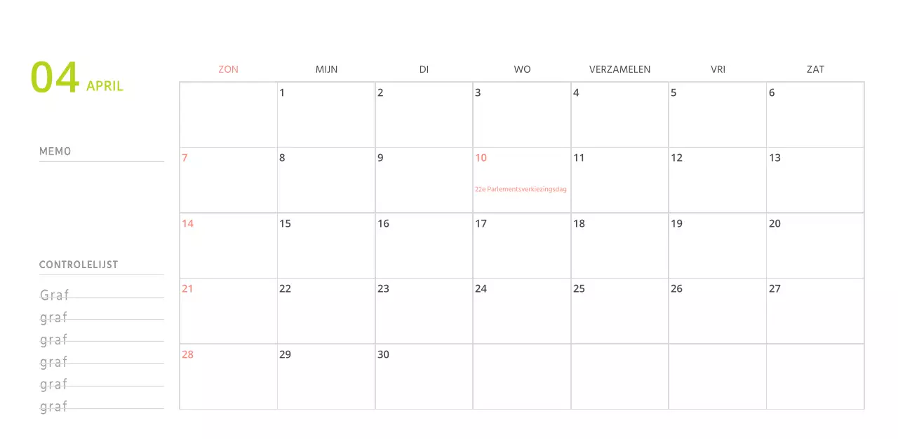 Schattige geïllustreerde groene bureaukalender met familiethema