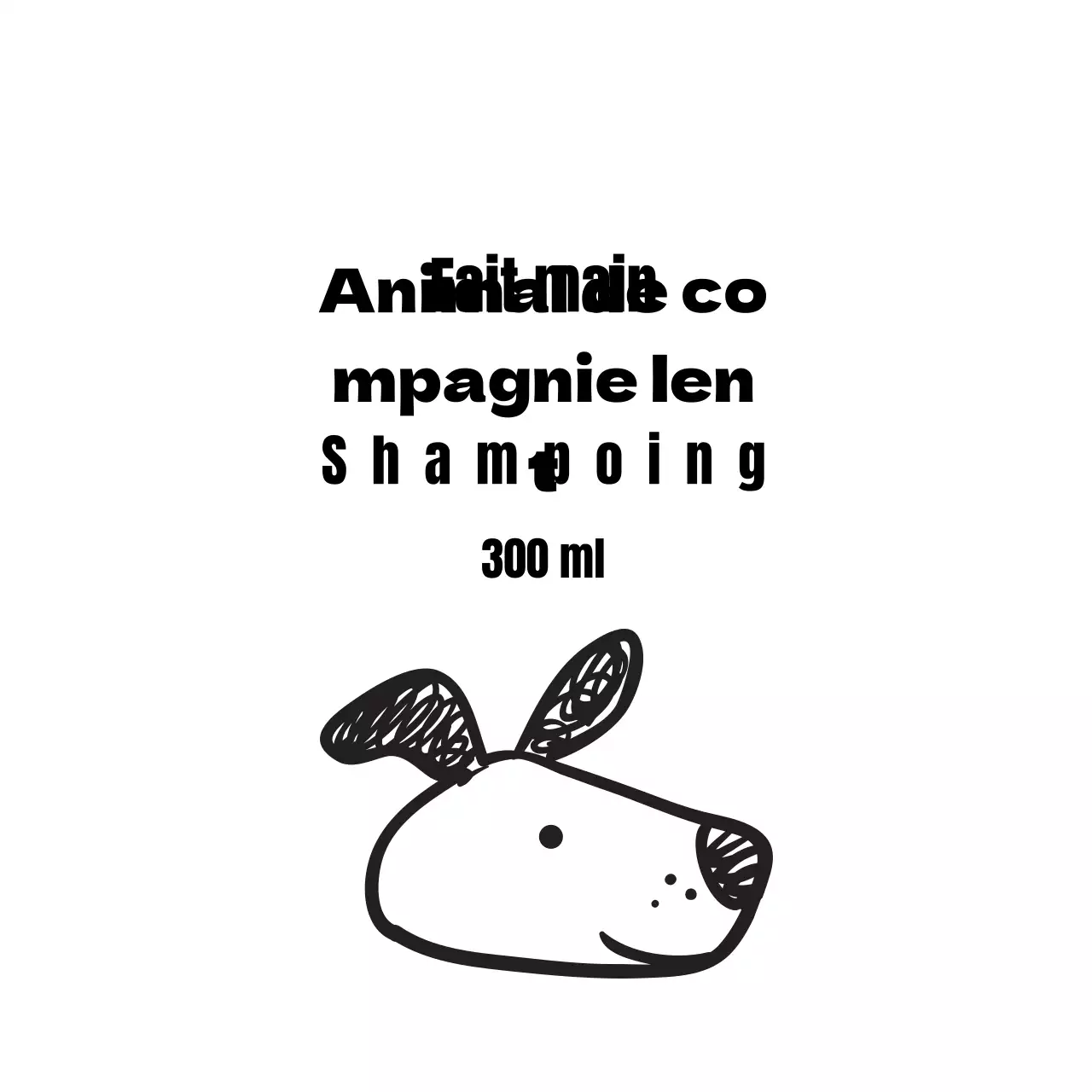 Étiquette de shampoing illustrée en noir et blanc