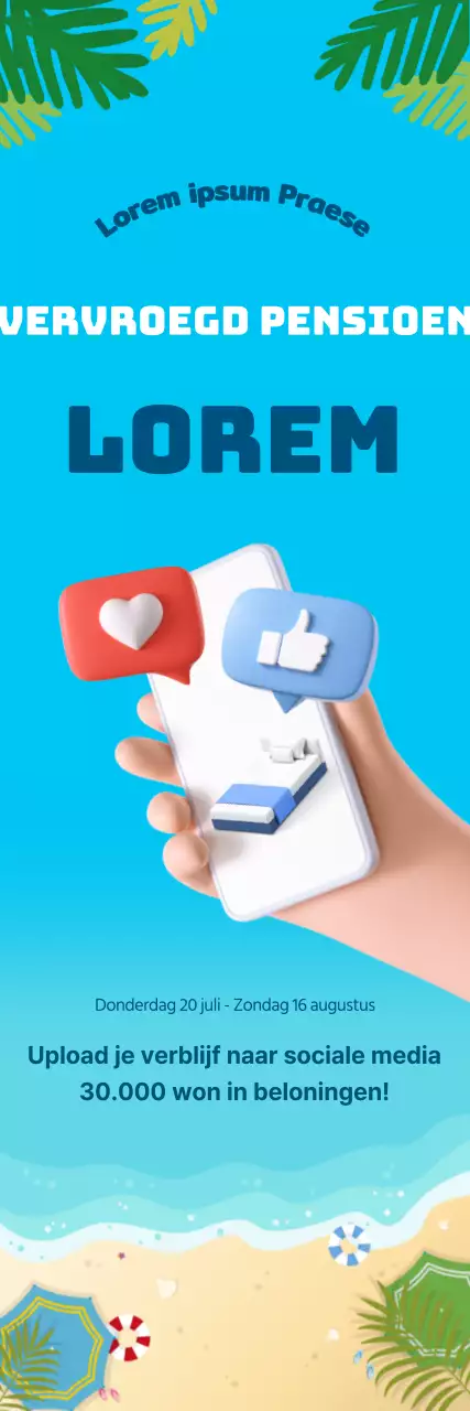 Promoot je pensioen met social media likes op een blauwe oceaan achtergrond