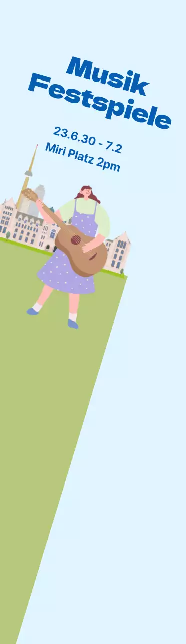 Große Musikfestival Werbung auf hellblau, grünes Gras Hintergrund