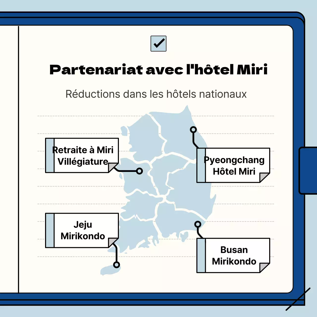 Guide des avantages sociaux de l'entreprise dans un carnet bleu clair et bleu marine