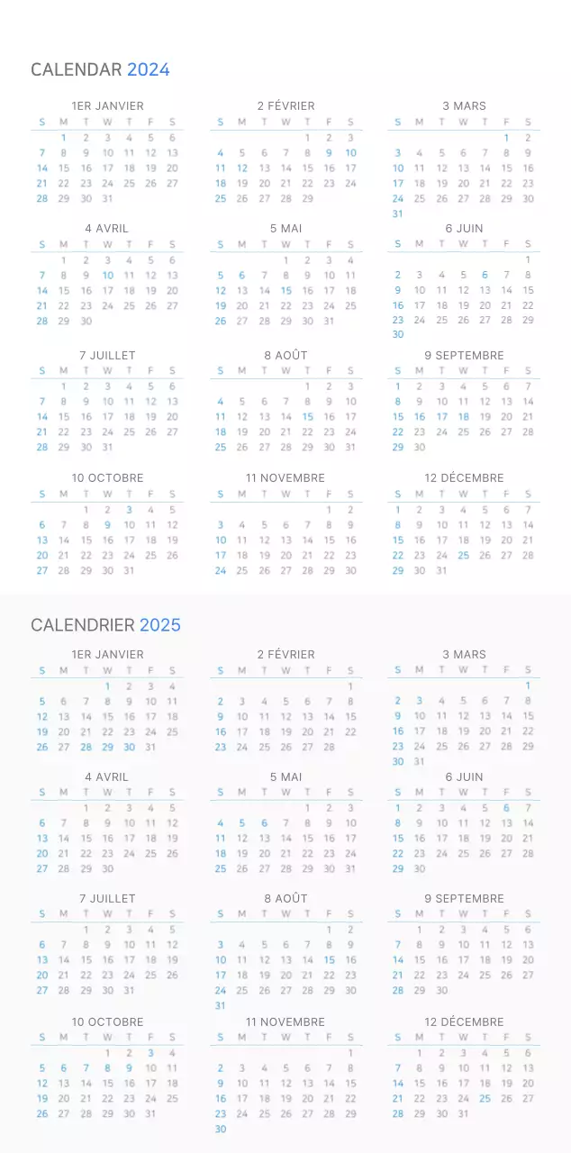 Calendrier mural bleu et blanc avec un concept d'entreprise simple