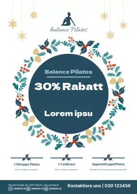 Stilvoller Werbeflyer für Pilates-Studio zu Weihnachten in Grün und Weiß