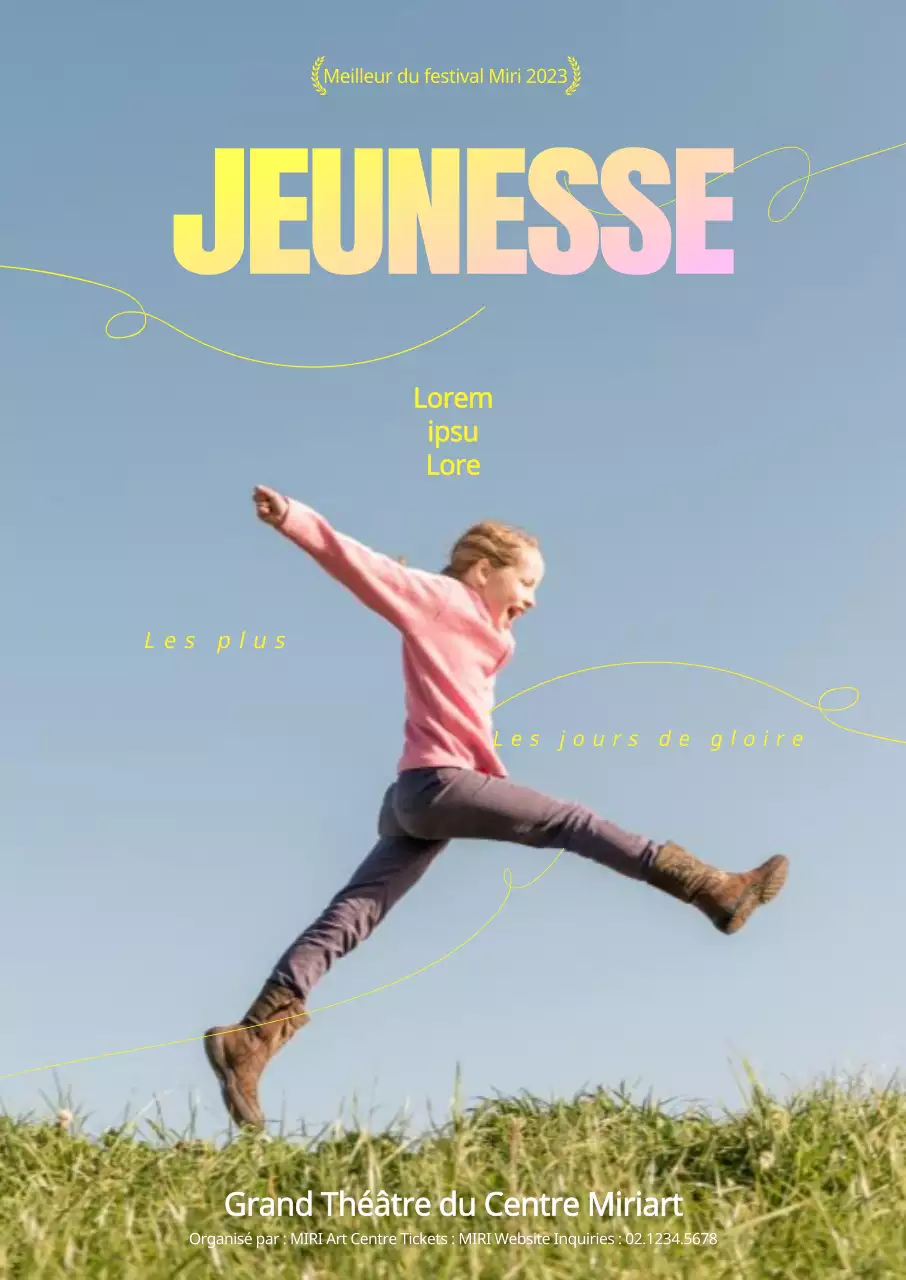 Une représentation théâtrale de lignes dynamiques et de polices de caractères sur fond de ciel d'automne clair et de photos de jeunes.