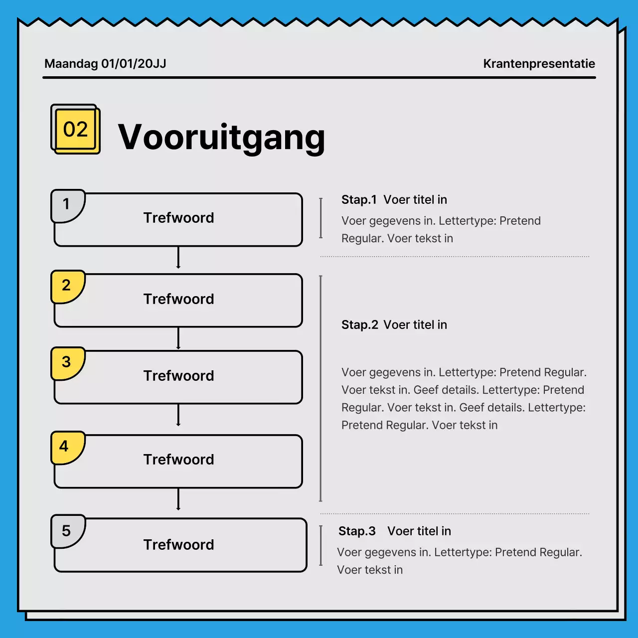 Gedurfd, opvallend kaartnieuws in een krantenconcept met gele en lichtblauwe accentkleuren