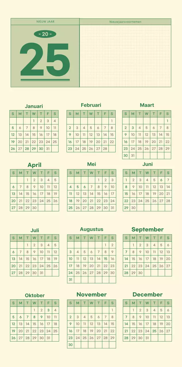 SAT D-day notitieblok concept wandkalender in groen en lichtgeel