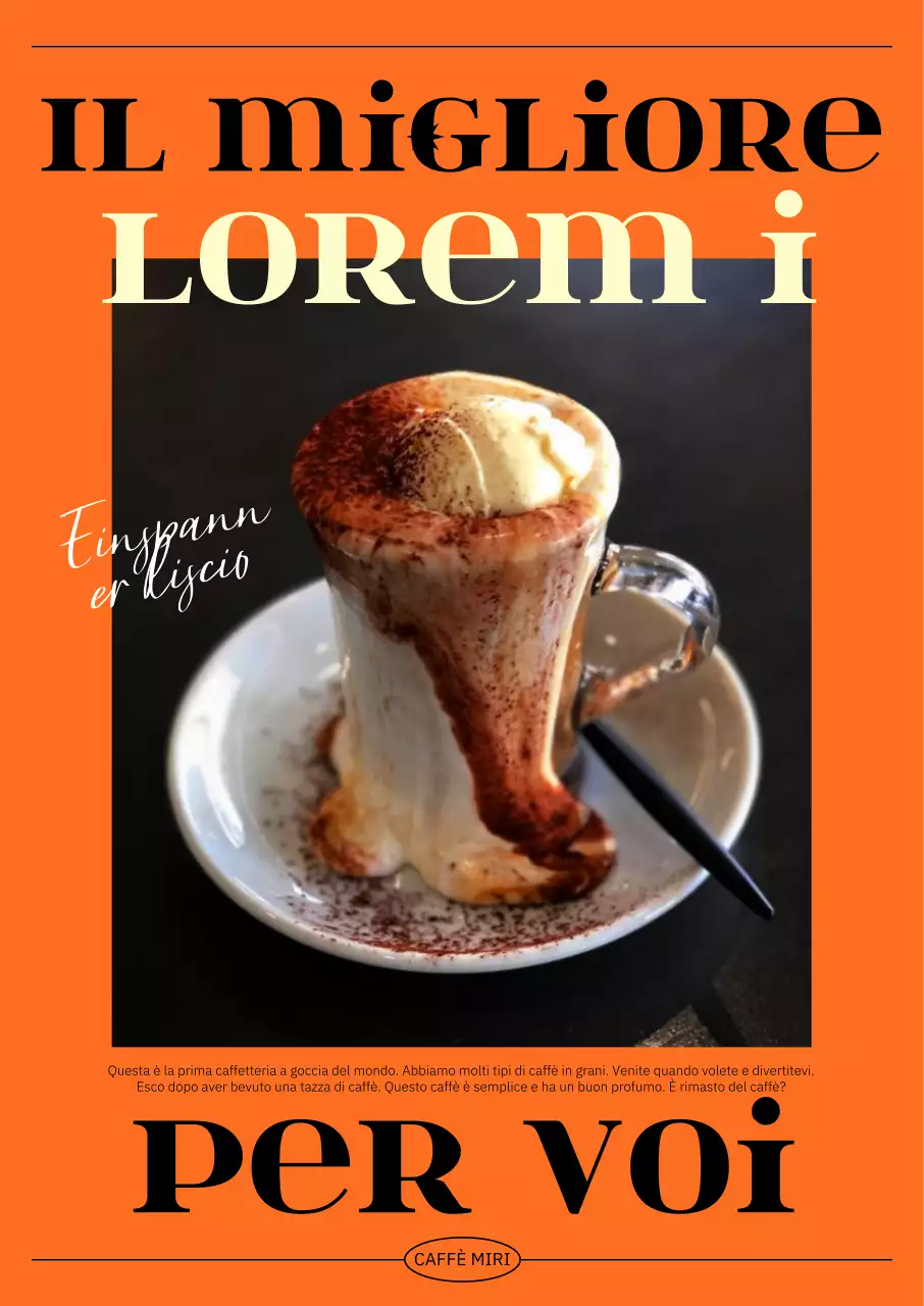 Interni di un caffè chic con un font nero pulito su sfondo arancione