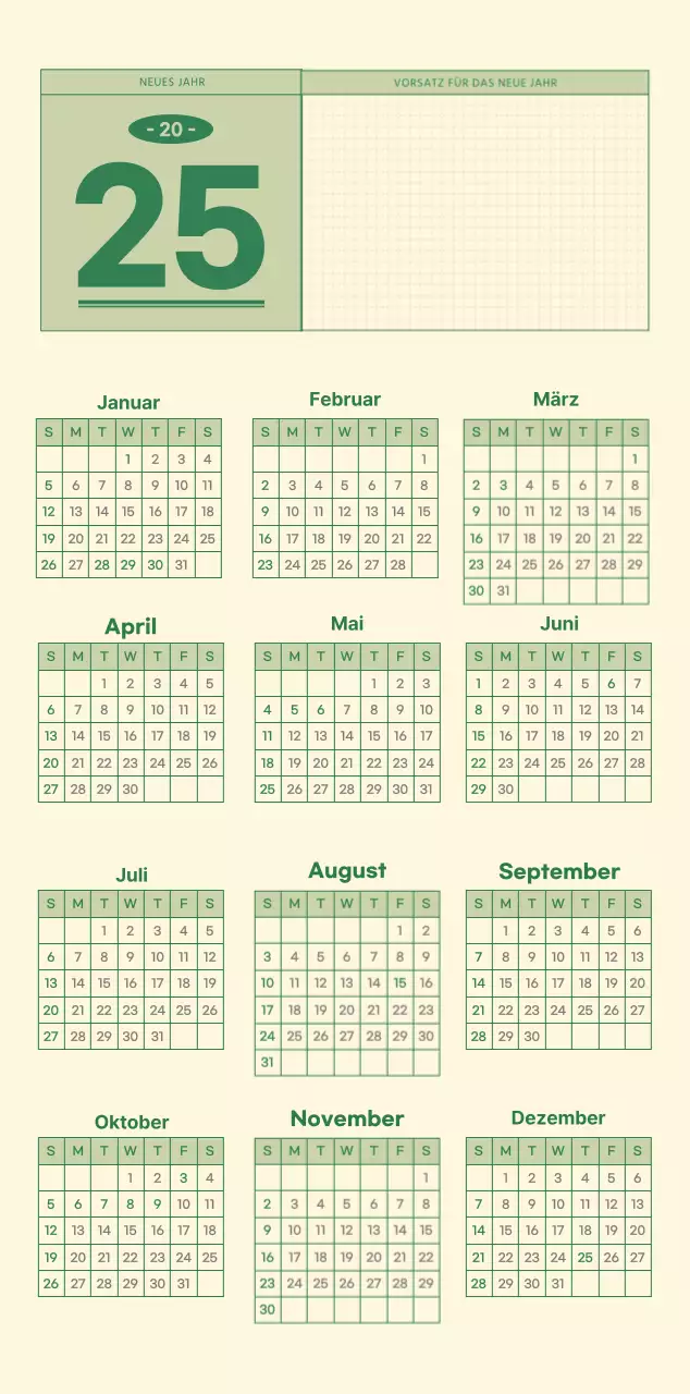 SAT D-day Notizblock Konzept Wandkalender in grün und hellgelb