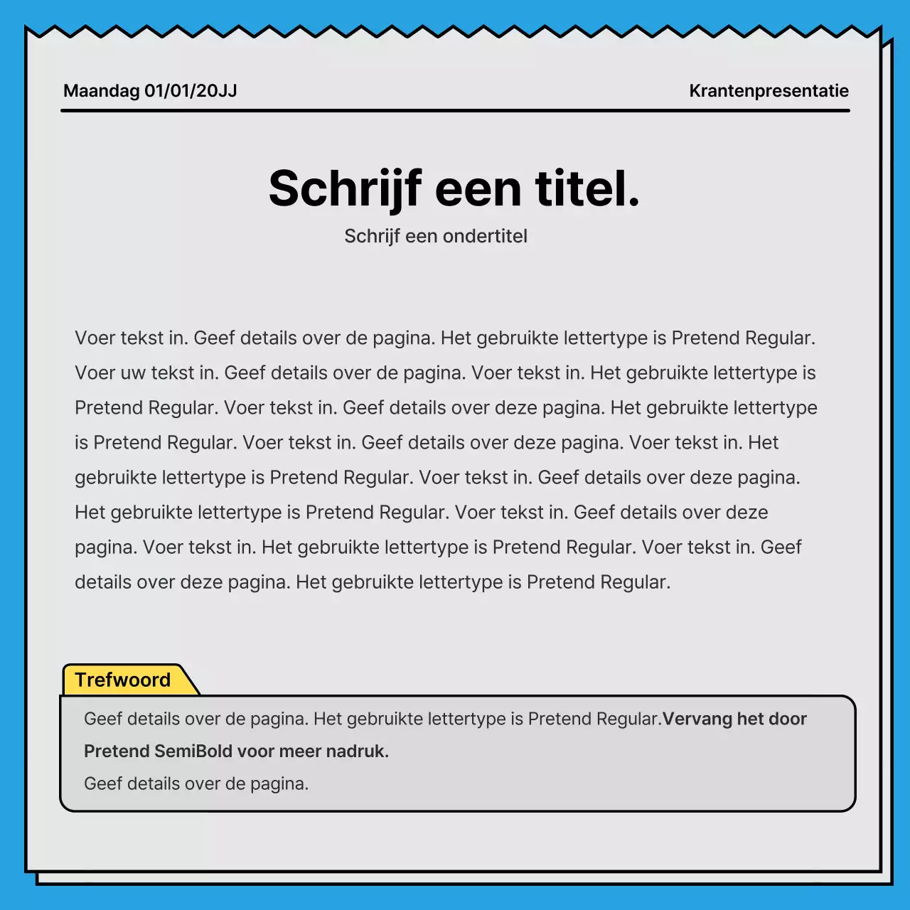 Gedurfd, opvallend kaartnieuws in een krantenconcept met gele en lichtblauwe accentkleuren