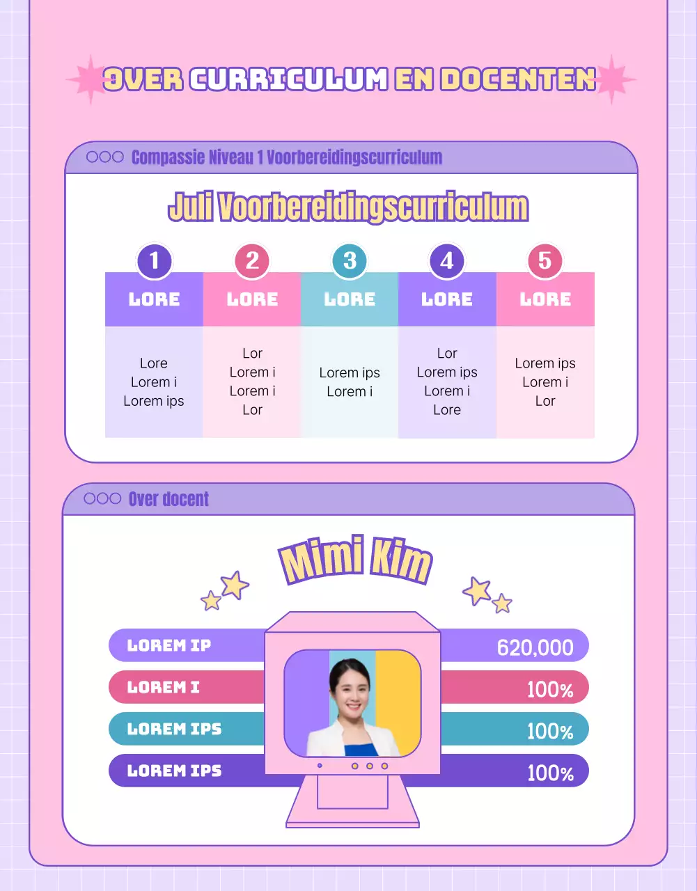 Bevorder computerlessen met een roze en paars websiteconcept