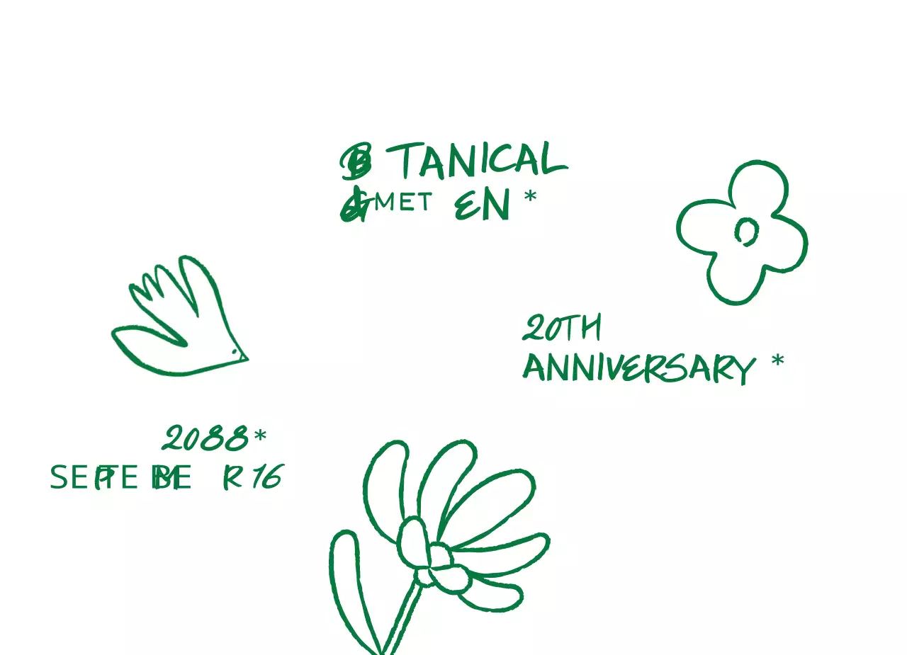 Een eenvoudig botanisch tuinfeest, groen en met de hand getekend