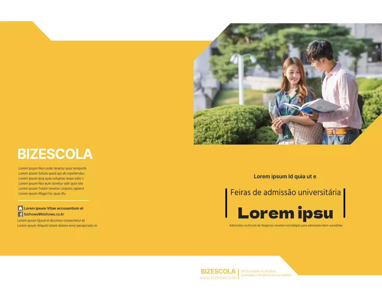 Sessão de informação universitária amarela e preta escola