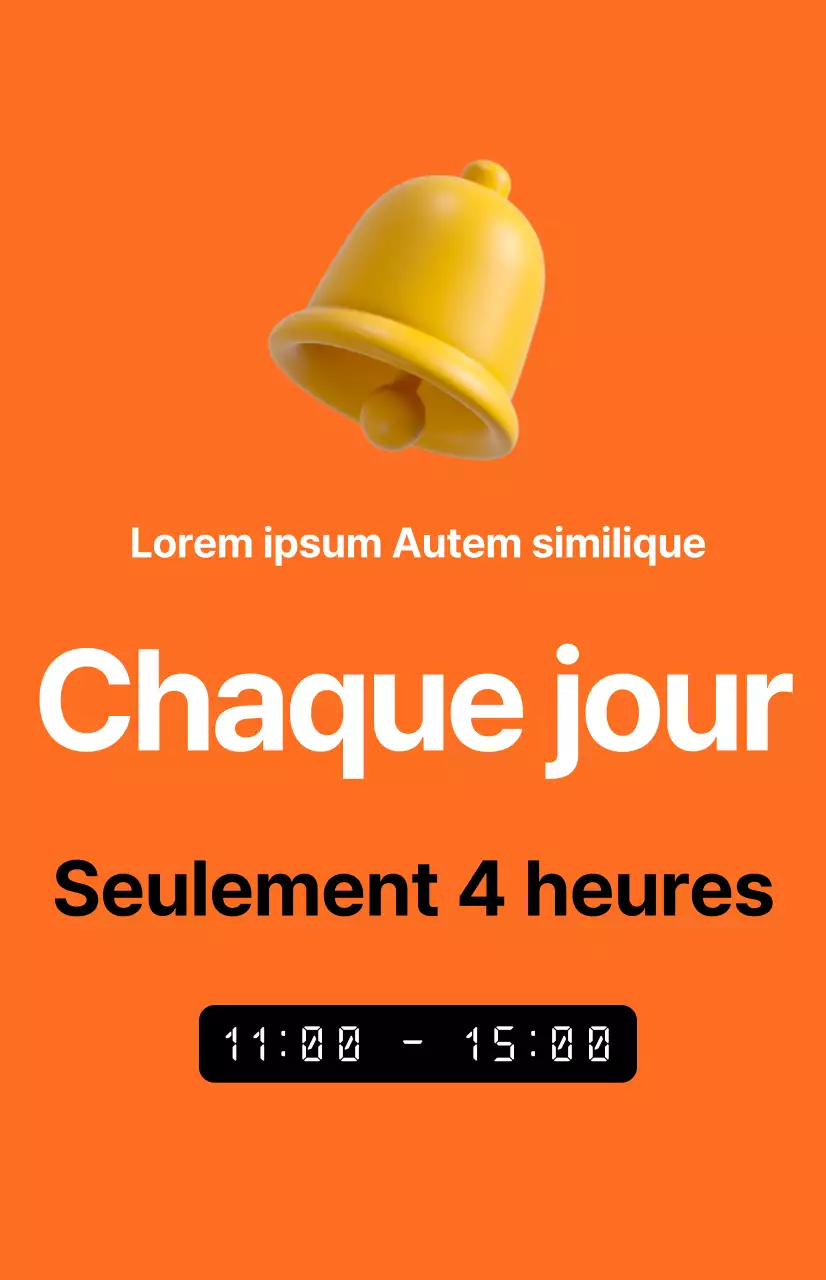 Une promotion percutante de vente de temps avec une image d'un réveil sur un fond orange.