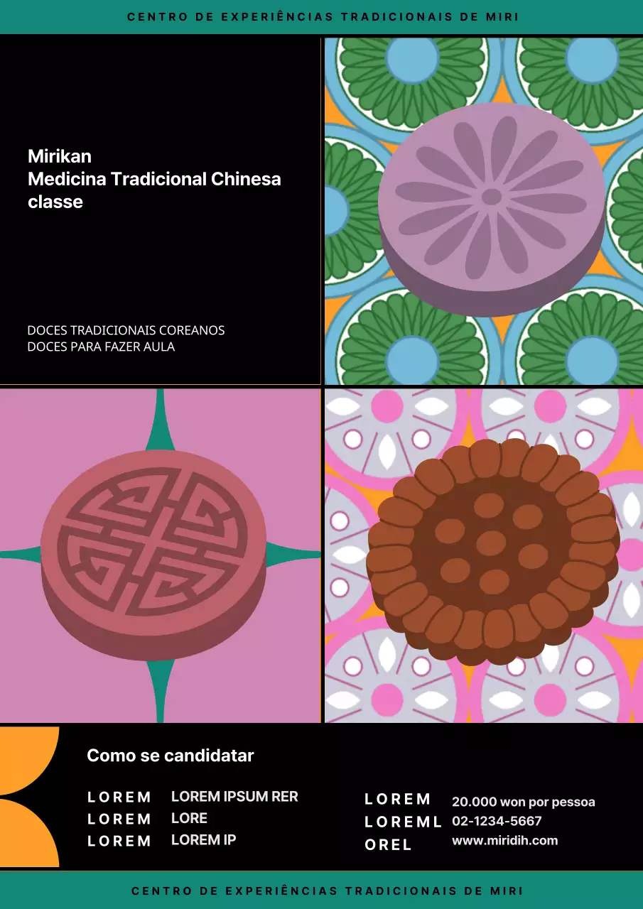 Cartaz de arte com padrões tradicionais coloridos Aula de coreano tradicional