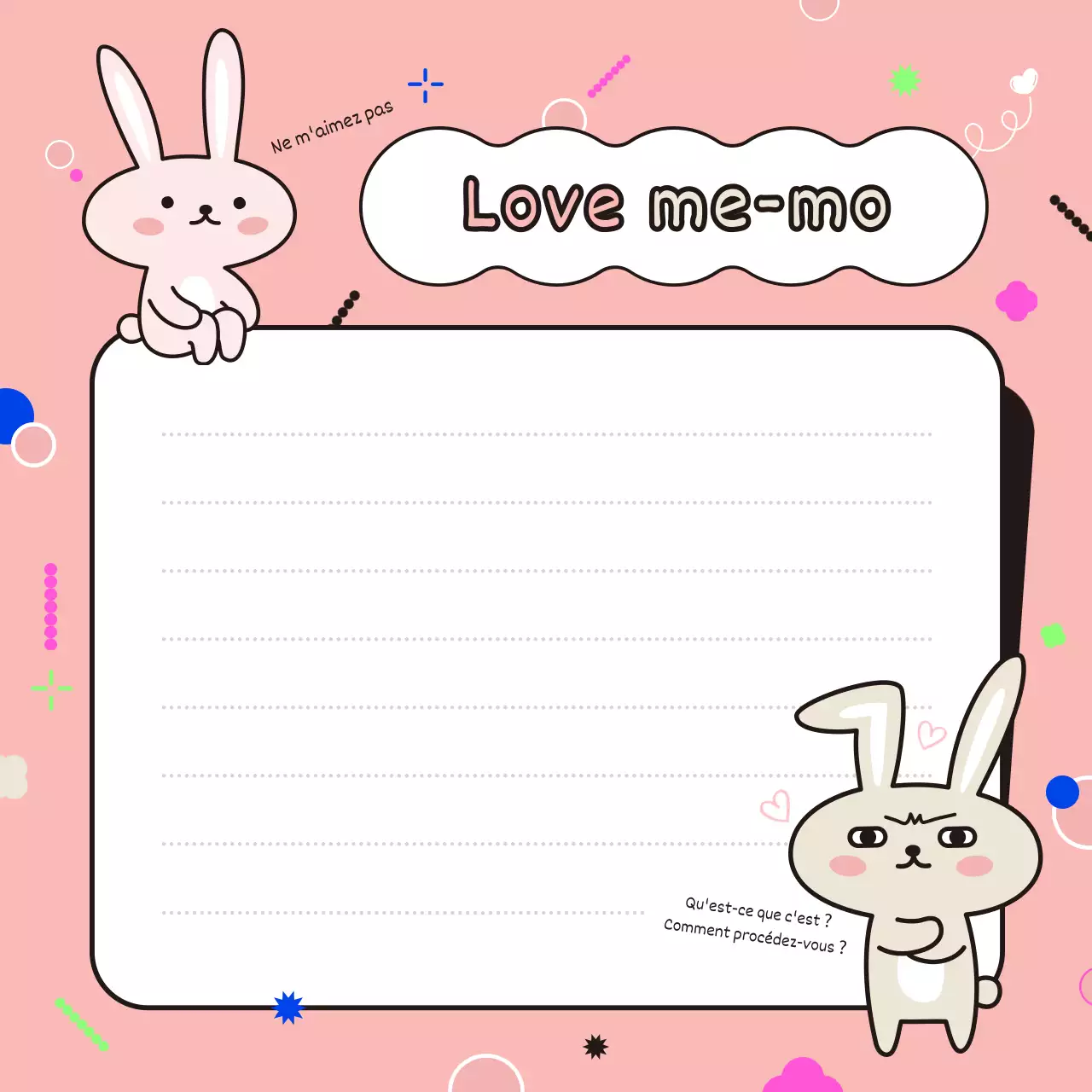 Papeterie avec de jolis lapins roses et blancs et des lettres écrites à la main