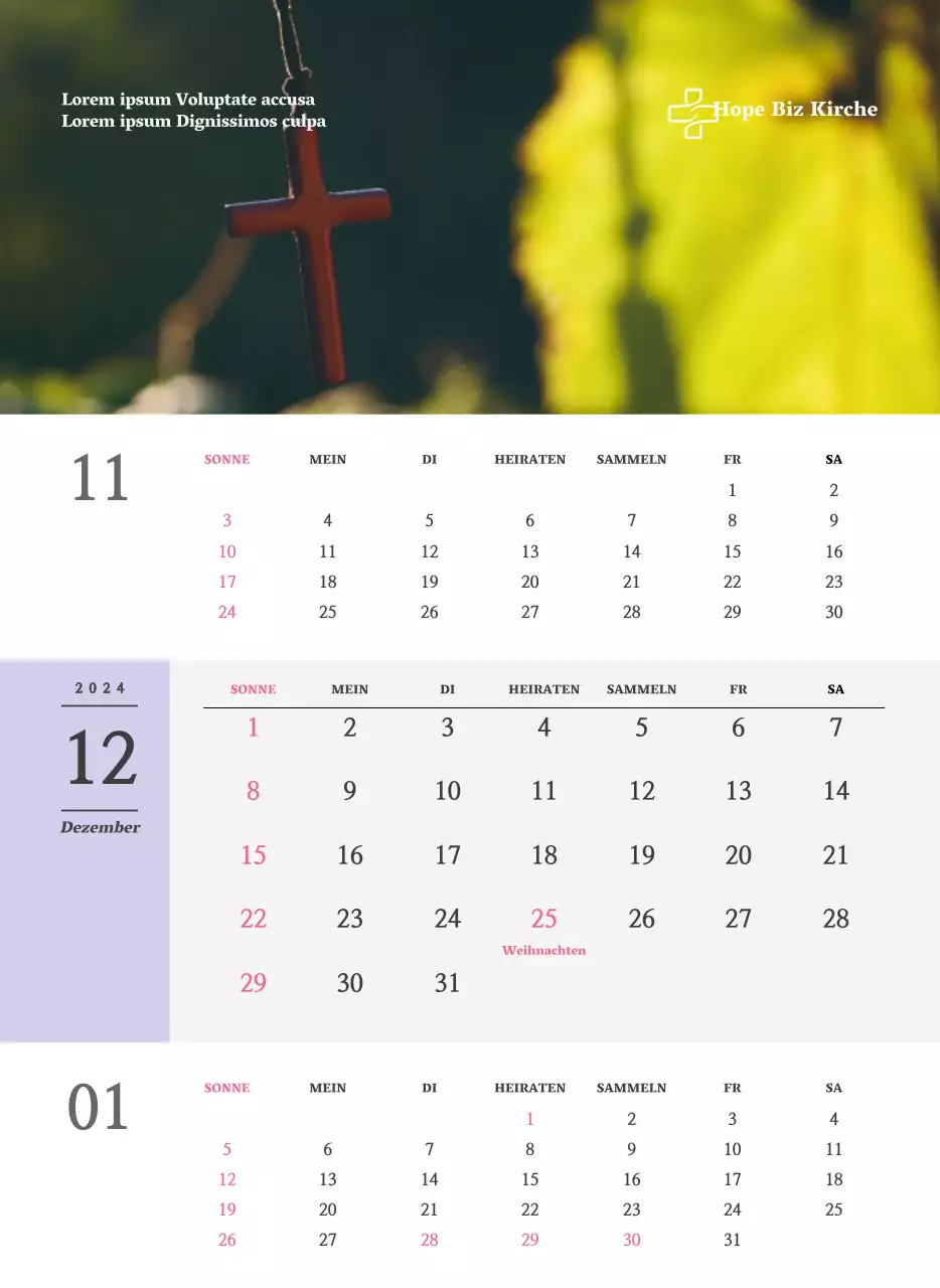 Einfaches Konzept Kirche Wandkalender in schwarz und weiß mit emotionalen religiösen Fotos