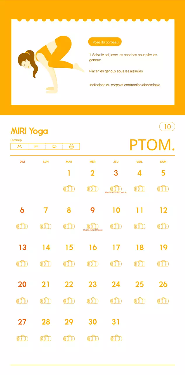 Calendriers orange à distribuer lors de la promotion de votre studio de yoga.