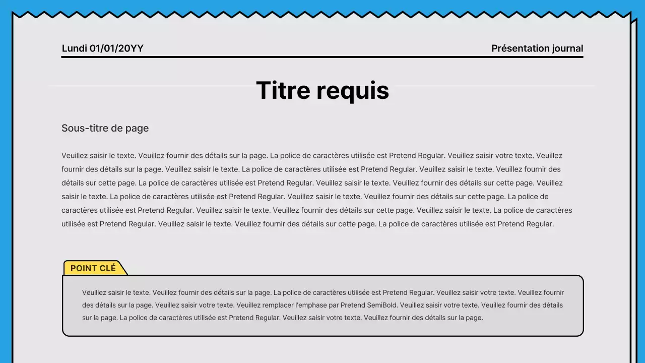 Lignes audacieuses et présentation attirant l'attention dans un concept de journal avec des couleurs d'accent jaune et bleu clair