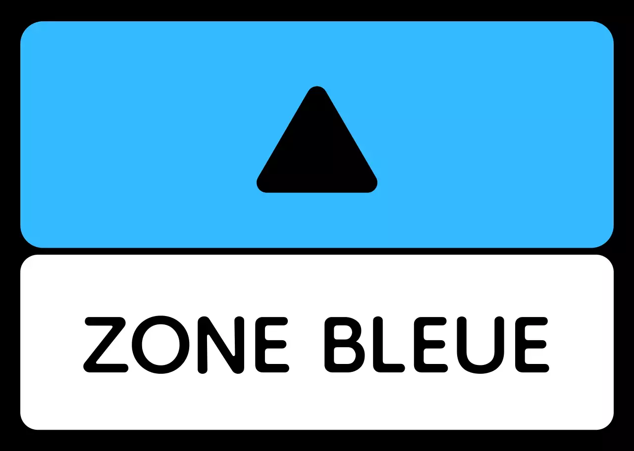 Un guide de zone simple avec un texte de localisation vert bleu violet et une géométrie triangulaire carrée.