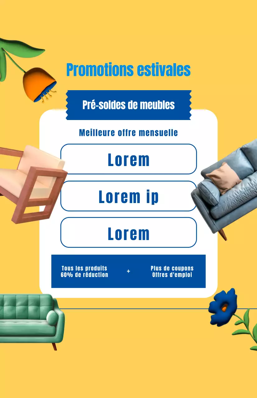 Promouvoir une vente de meubles sur fond jaune