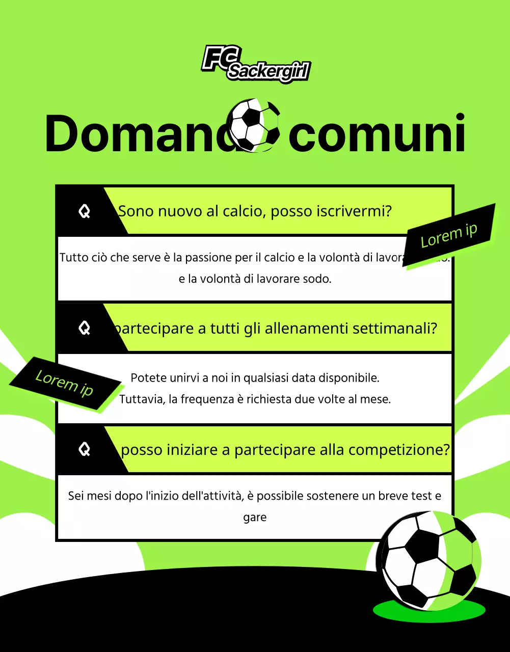 Ingaggio dinamico per il calcio femminile in verde lime e nero