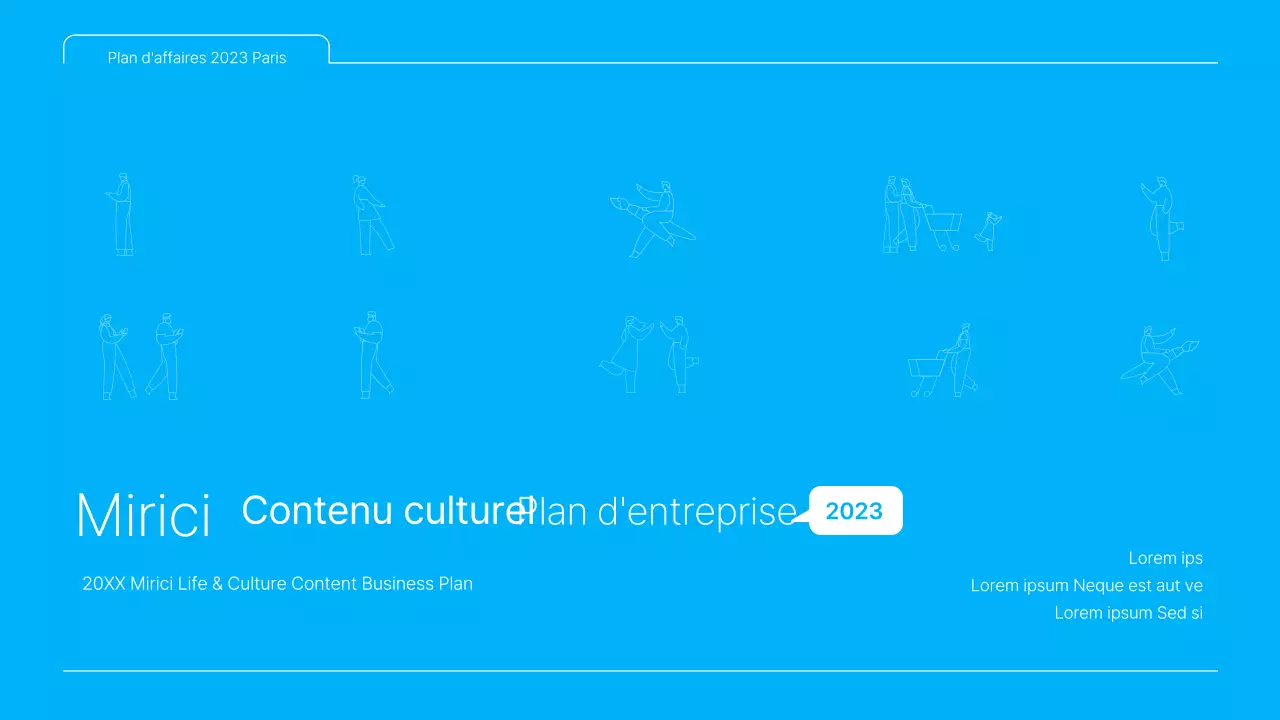 Une présentation de plan d'affaires de contenu culturel propre, en bleu et blanc