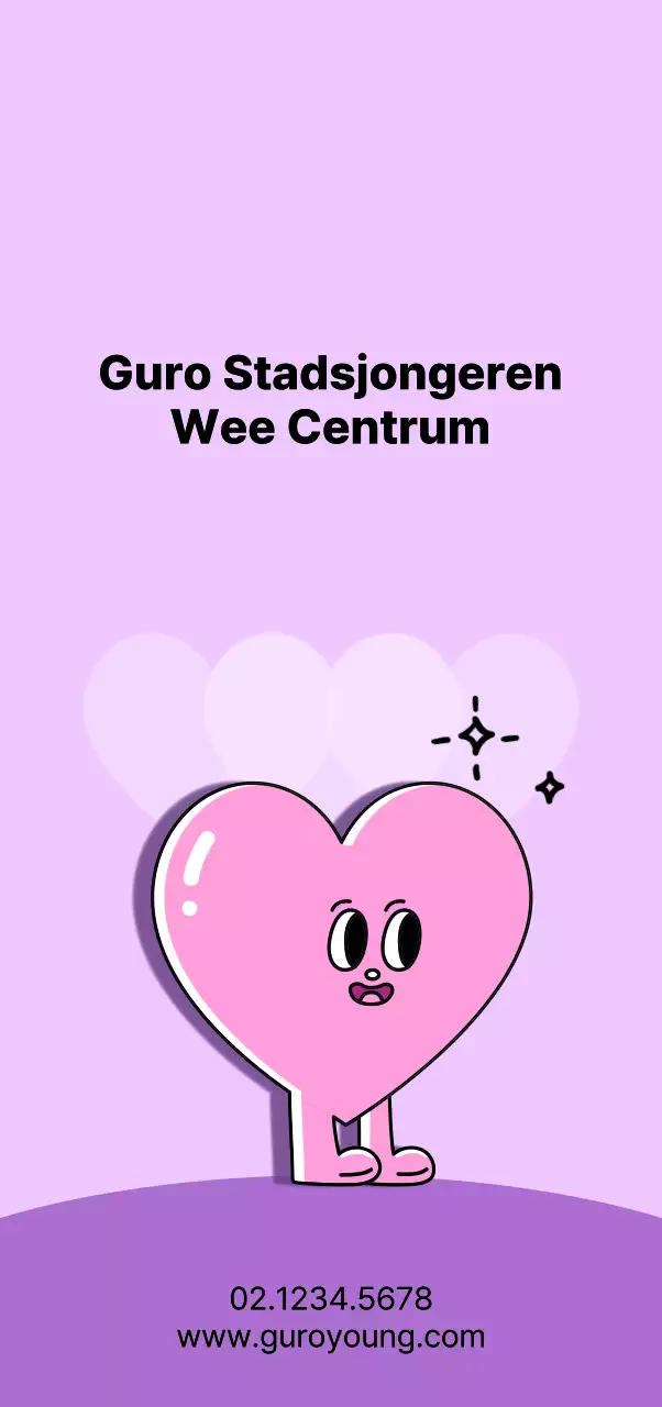 Openbaar jeugdcentrum met schattige hartvormige letters in roze en paars