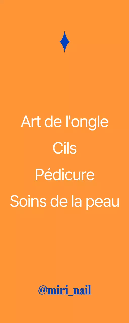 Promotion d'un magasin de nail art avec texte bleu et orange