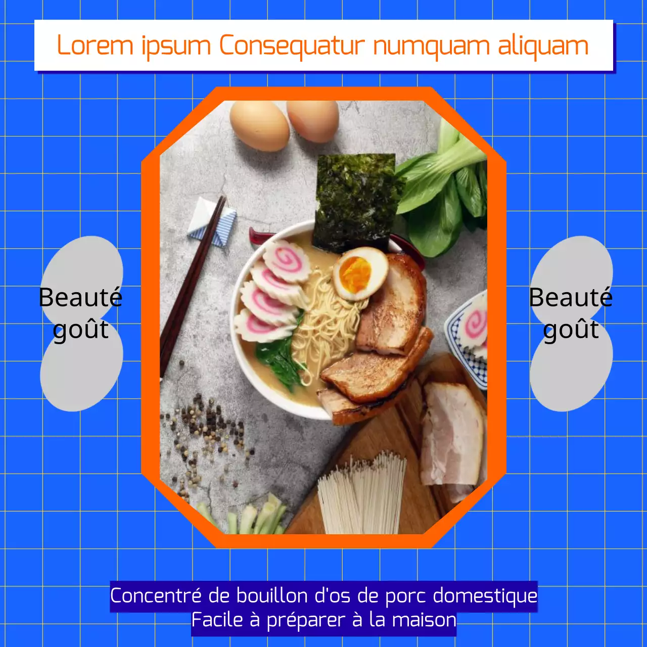 Promouvoir les kits de repas ramen rétro en bleu et orange