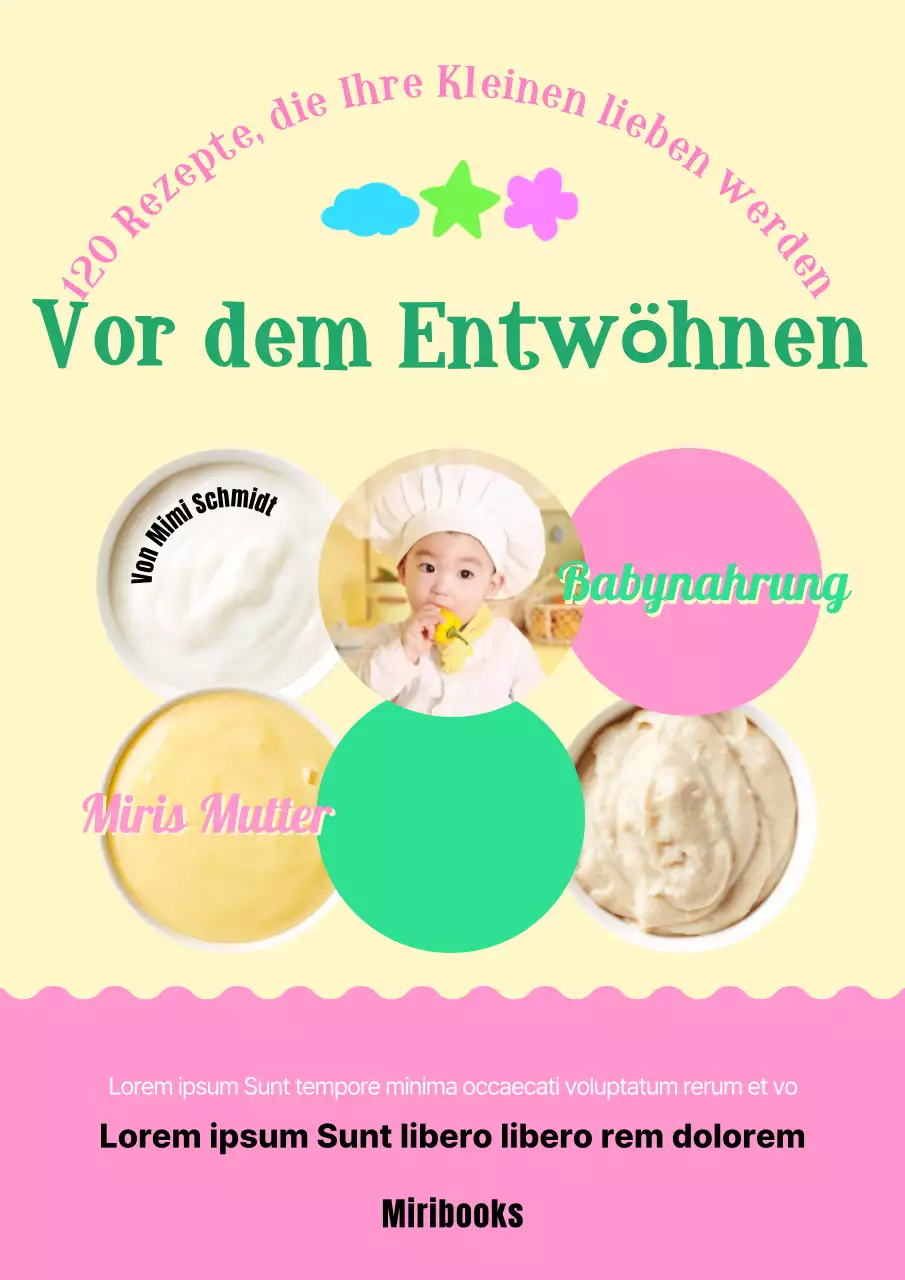 Ein Buch für Babynahrung in Rosa und Chartreuse mit gelben Akzenten