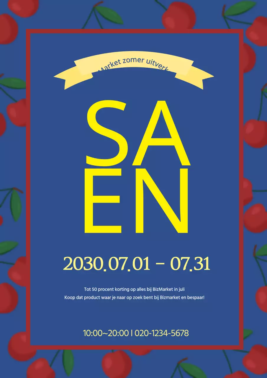 Stijlvolle blauw met gele flyer ter promotie van het evenement Market Summer Sale