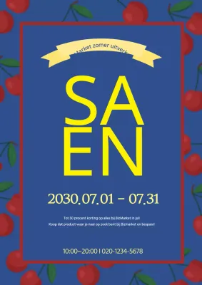 Stijlvolle blauw met gele flyer ter promotie van het evenement Market Summer Sale