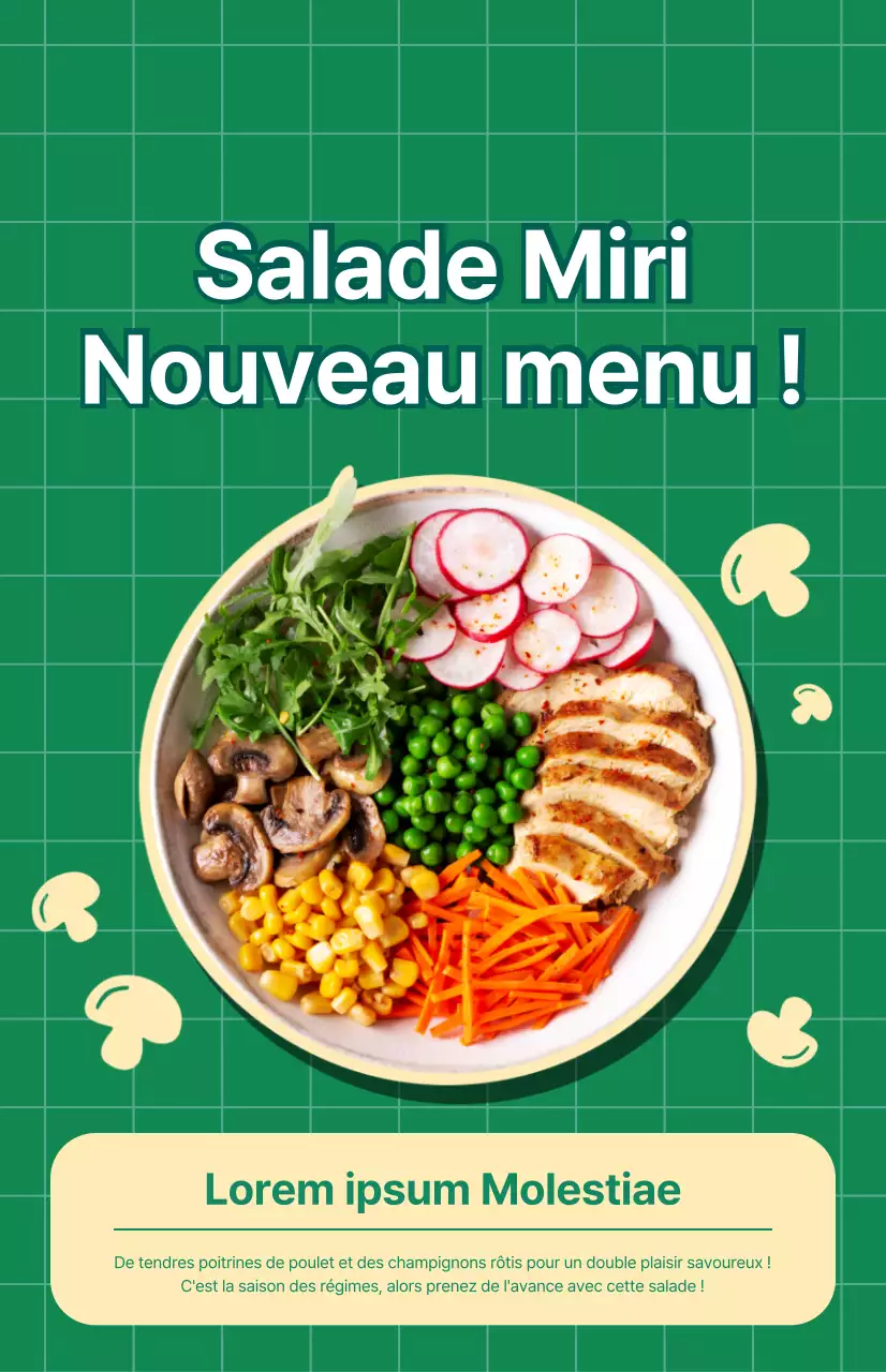 Promouvoir un nouveau menu de salades sur fond de damier vert