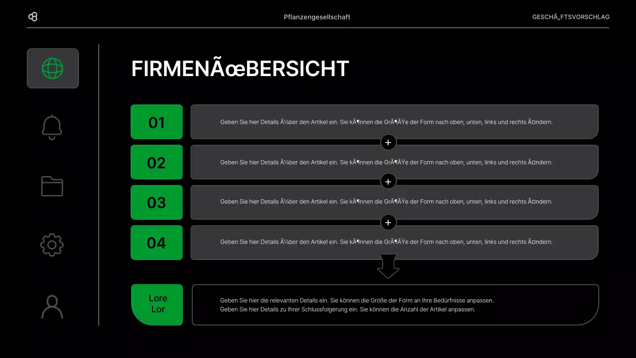 Geschäftsvorschlag für ein Unternehmen mit einem schwarz-grünen natürlichen Blattkonzept