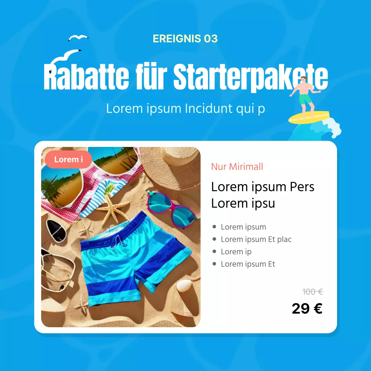 Werbung für einen tropischen Sommerschlussverkauf in Blau und Gelb