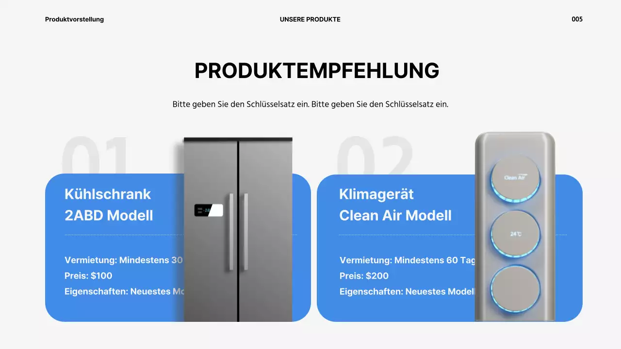 Präsentation des Gerätemietservices