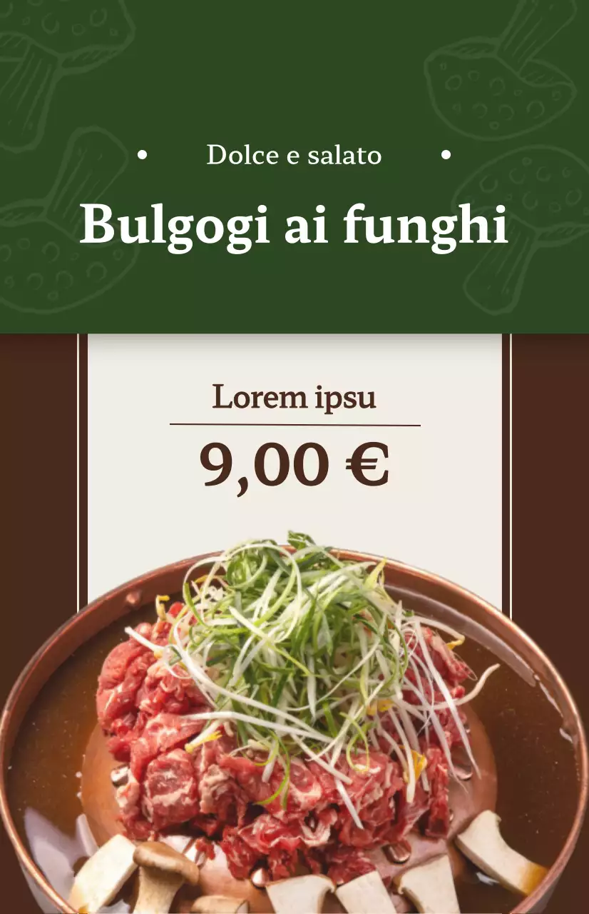 Promozione del ristorante con immagini di voci del menu coreano in diversi colori