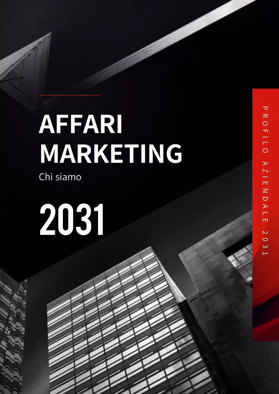 Lettera di presentazione aziendale con sfondo nero e rosso foto edificio