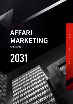 Lettera di presentazione aziendale con sfondo nero e rosso foto edificio