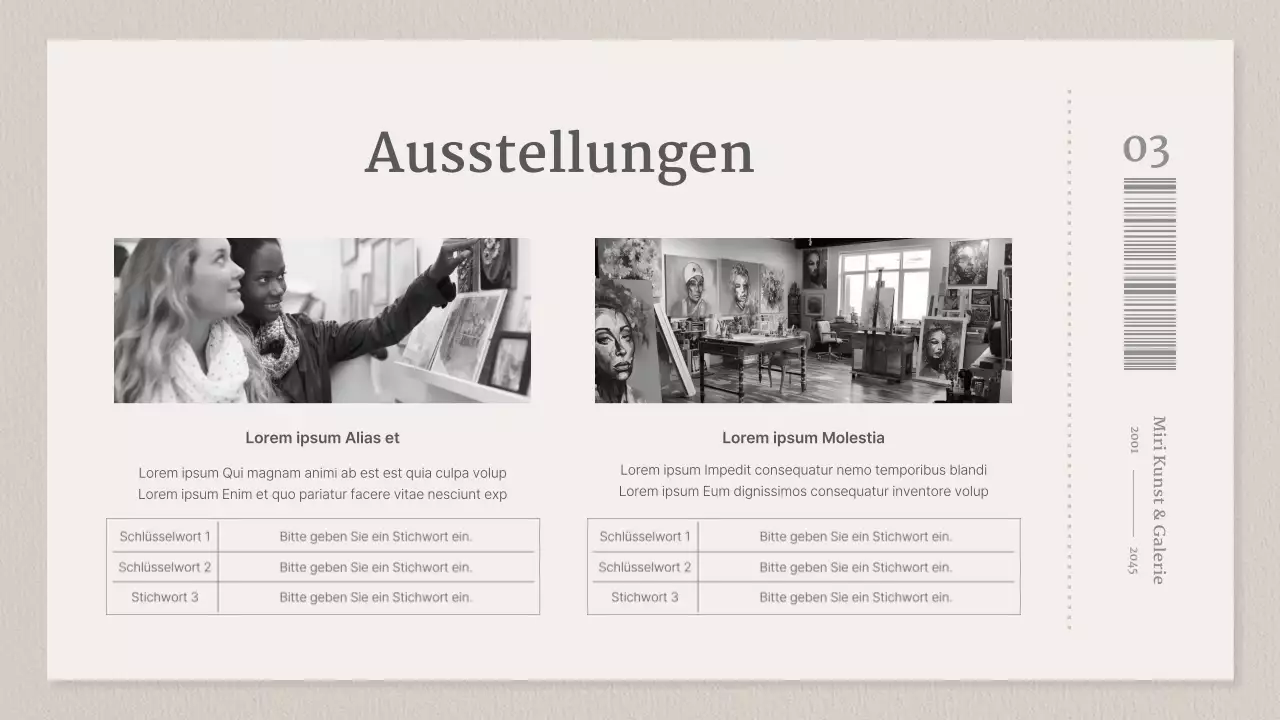 Eine Galerie beiger und grauer Ticketkonzepte