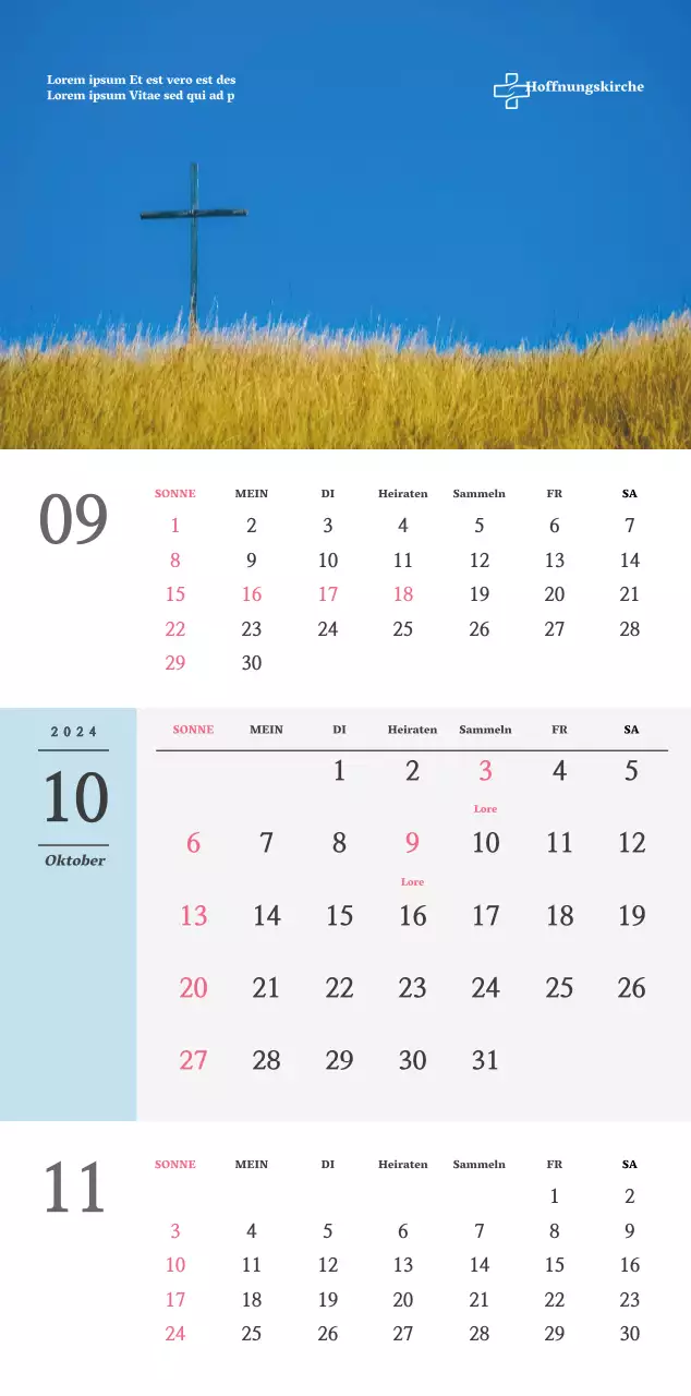 Einfaches Konzept Kirche Wandkalender in schwarz und weiß mit emotionalen religiösen Fotos