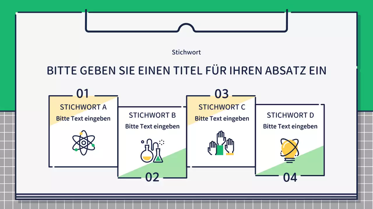 Präsentation zur Gestaltung von niedlichen, einfachen Symbolen in Grün und Gelb