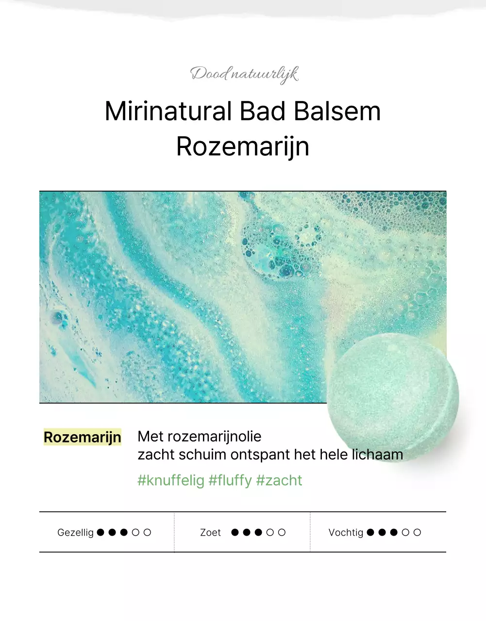 Natuurlijk ogende verkoopspagina voor badbommen met groene palmbomen