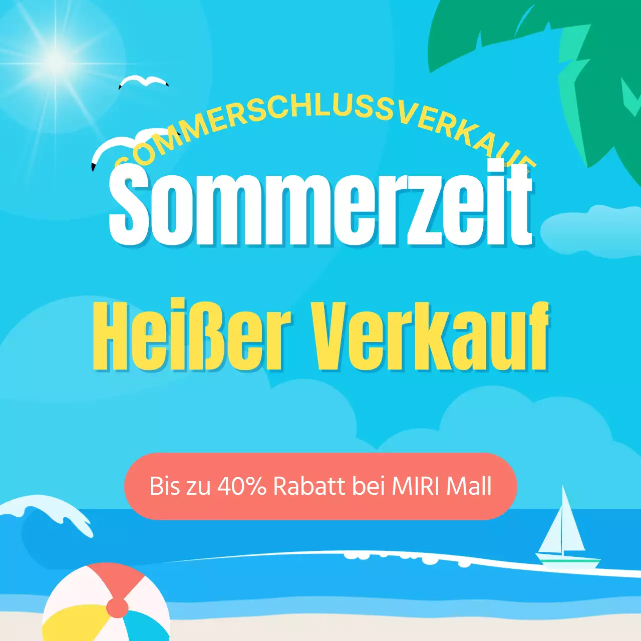 Werbung für einen tropischen Sommerschlussverkauf in Blau und Gelb