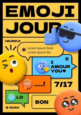 Promouvoir la Journée mondiale de l'emoji avec des emojis colorés sur fond jaune