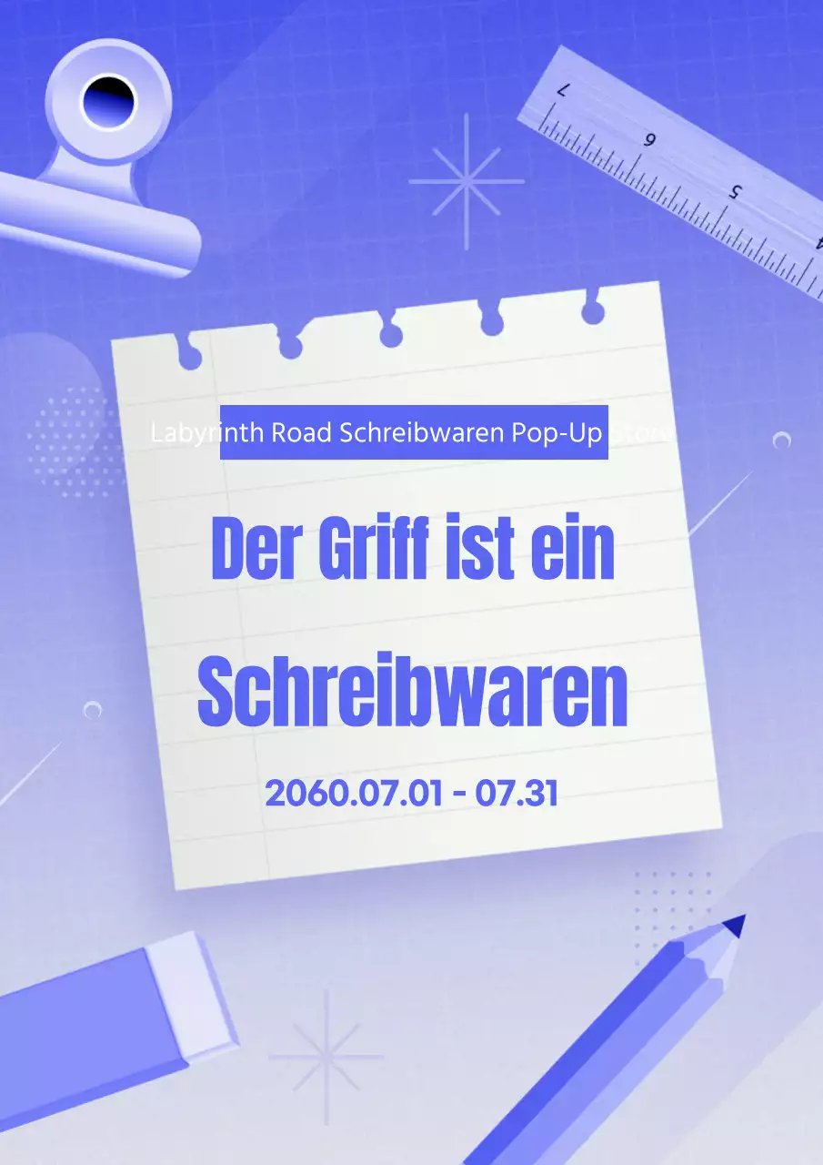 Modernes Büroartikel-Event in blauem Farbverlauf